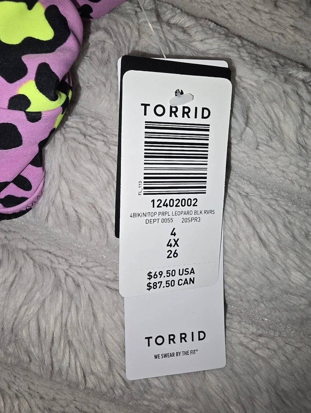 Torrid New Size 4 Bikini Swim Top 4 4x Purple Leopard